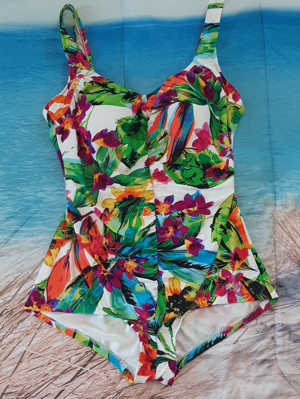 Maxine Of Hollywood Size 18 Floral One-Piece Swimsuit Tropical Print Beach Swim